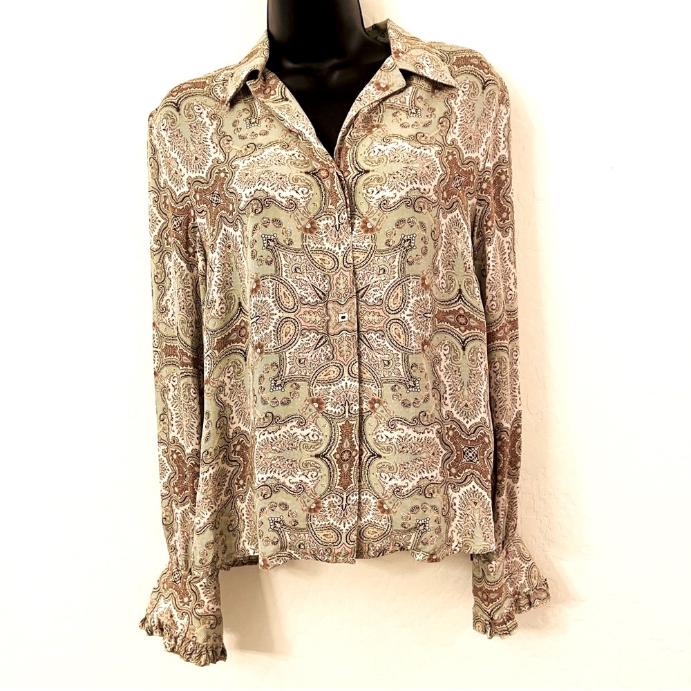 Paisley Print Blouse - Brown and Cream